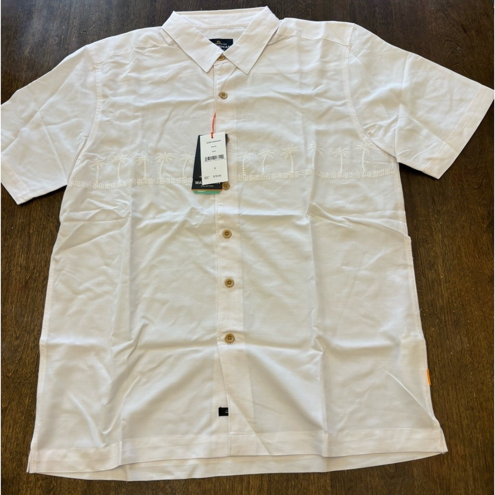 Quiksilver Mens Waterman Shirt Tahiti Palms Embroidered White Small